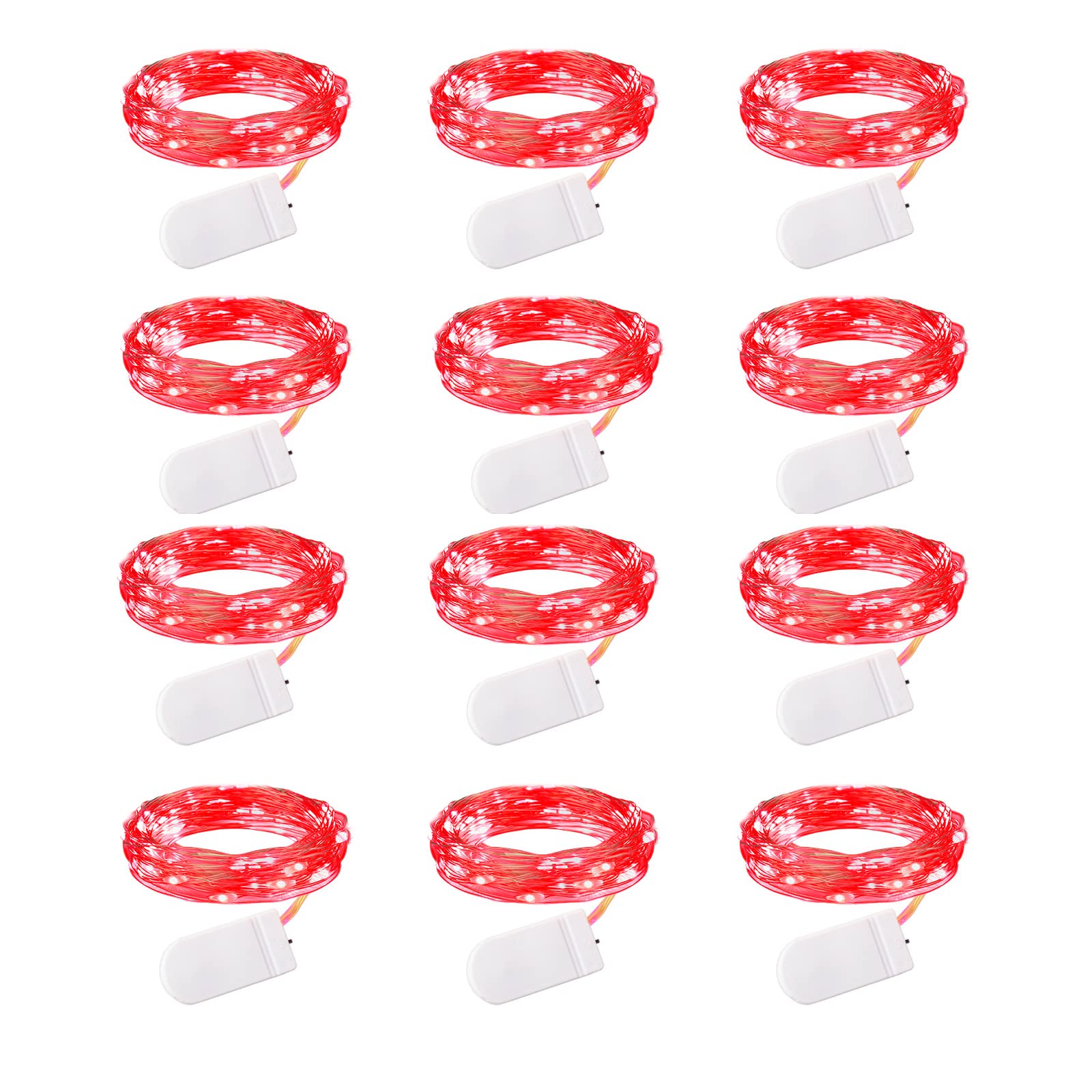 Brightown 12 Pack LED Fairy Lights Battery Operated String Lights - 7ft 20LED Waterproof Silver Wire Firefly Starry Moon Lights for DIY Crafts Wedding Table Centerpieces Party Bedroom Christmas